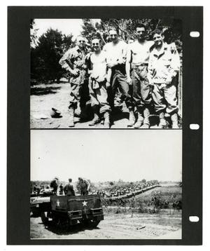 Primary view of object titled '[Soldiers Posing and a Convoy of Vehicles]'.