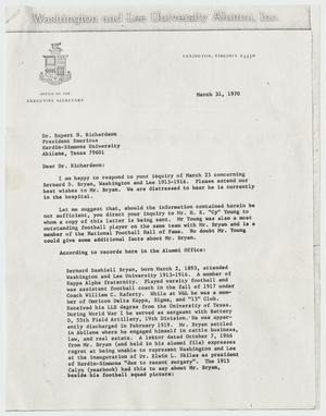 Primary view of object titled '[Letter from W.C. Washburn to Rupert N. Richardson, March 31, 1970]'.