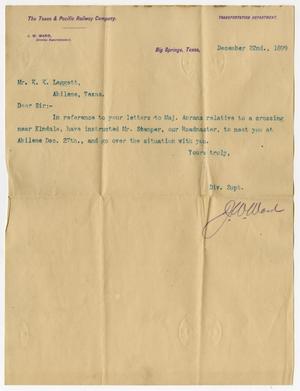 [Letter from J.W. Ward to K.K. Legett - December 22, 1899]