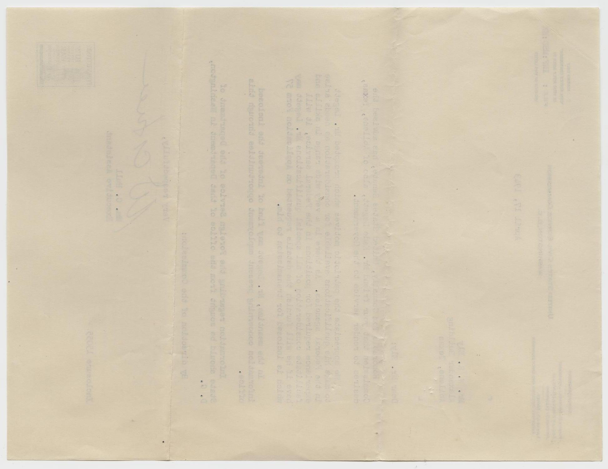 [Letter from William C. Hull to W.R. Ely - April 17. 1943]
                                                
                                                    [Sequence #]: 2 of 4
                                                