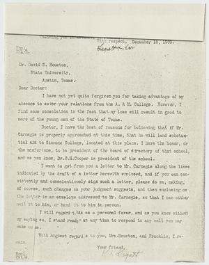 [Letter from K.K. Legett to David S. Houston - December 19, 1905]