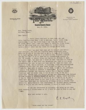 Primary view of object titled '[Letter from L.L. Legett to Mrs. Percy Jones - December 8, 1934]'.