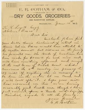 [Letter from E.R. Cotham to K.K. Legett - January 14, 1896]