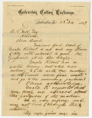 [Letter from A.G. Mills to D.G. Hill - November 23, 1887]