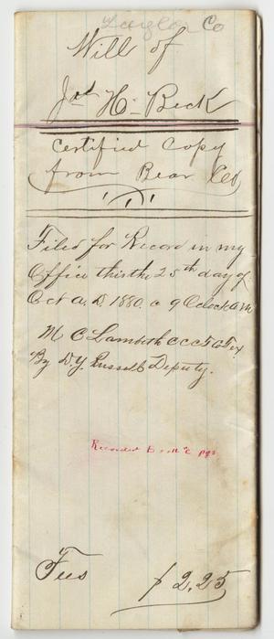 Primary view of object titled '[Will of Joseph H. Beck]'.