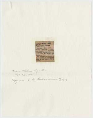 Primary view of object titled '[Newspaper Article and Letter from Ellouise Cockrell Stevenson to W.J. Bryan - February 24, 1938]'.