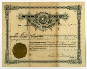 Primary view of object titled '[Certificate of Enrollment as Attorney and Counselor of the Texas Supreme Court]'.