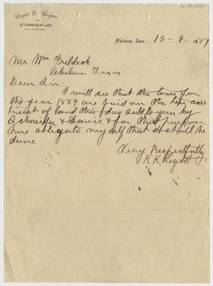 [Letter from K.K. Legett to William Freldeck - December 9, 1889]