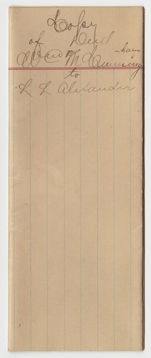 Primary view of object titled '[Copy of Deed Transfer from William M. Cunningham to to L.L. Alexander]'.