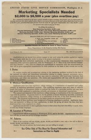 Primary view of object titled '[United States Civil Service Commission Marketing Specialist Job Advertisement]'.
