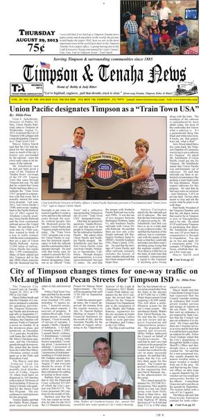 Primary view of object titled 'Timpson & Tenaha News (Timpson, Tex.), Vol. 33, No. 35, Ed. 1 Thursday, August 29, 2013'.
