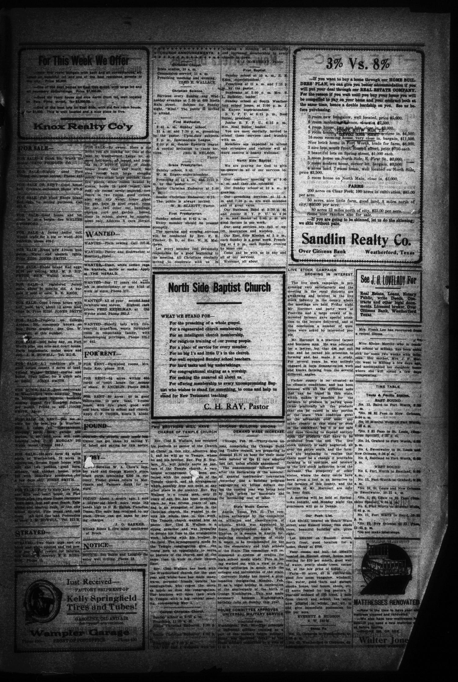 The Daily Herald (Weatherford, Tex.), Vol. 20, No. 328, Ed. 1 Saturday, February 21, 1920
                                                
                                                    [Sequence #]: 5 of 6
                                                