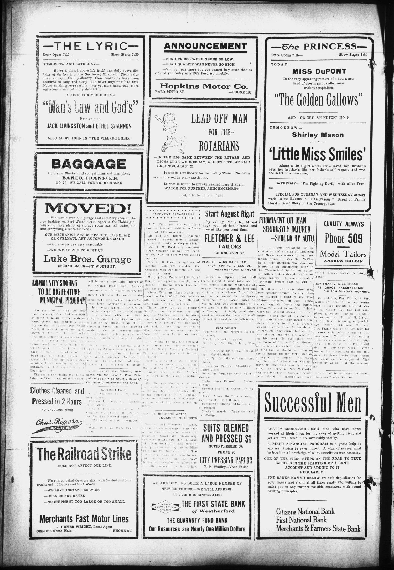 The Daily Herald (Weatherford, Tex.), Vol. 23, No. 172, Ed. 1 Thursday, August 10, 1922
                                                
                                                    [Sequence #]: 4 of 4
                                                