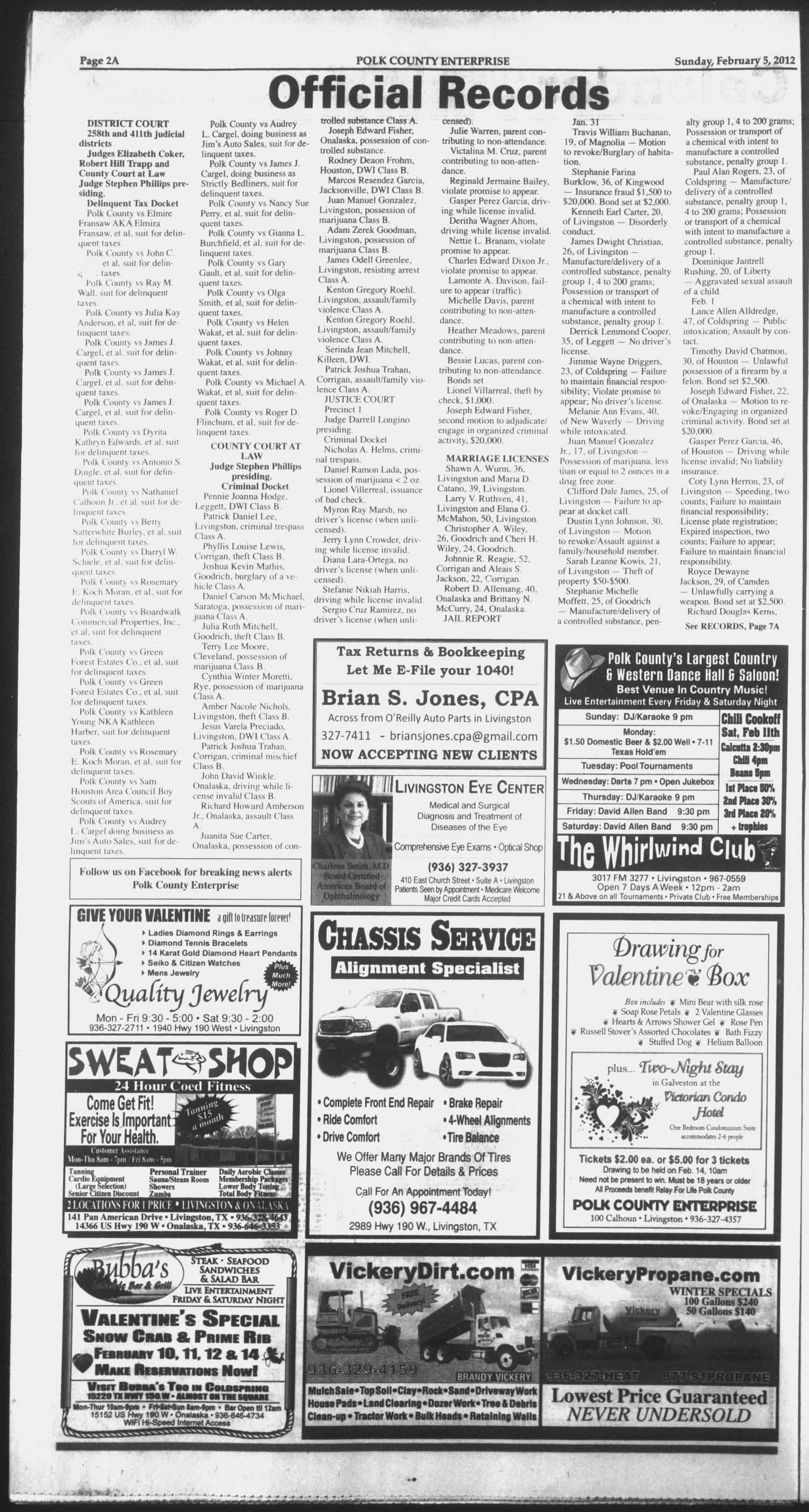 Polk County Enterprise (Livingston, Tex.), Vol. 130, No. 10, Ed. 1 Sunday,  February 5, 2012 - Page 2 of 20 - The Portal to Texas History