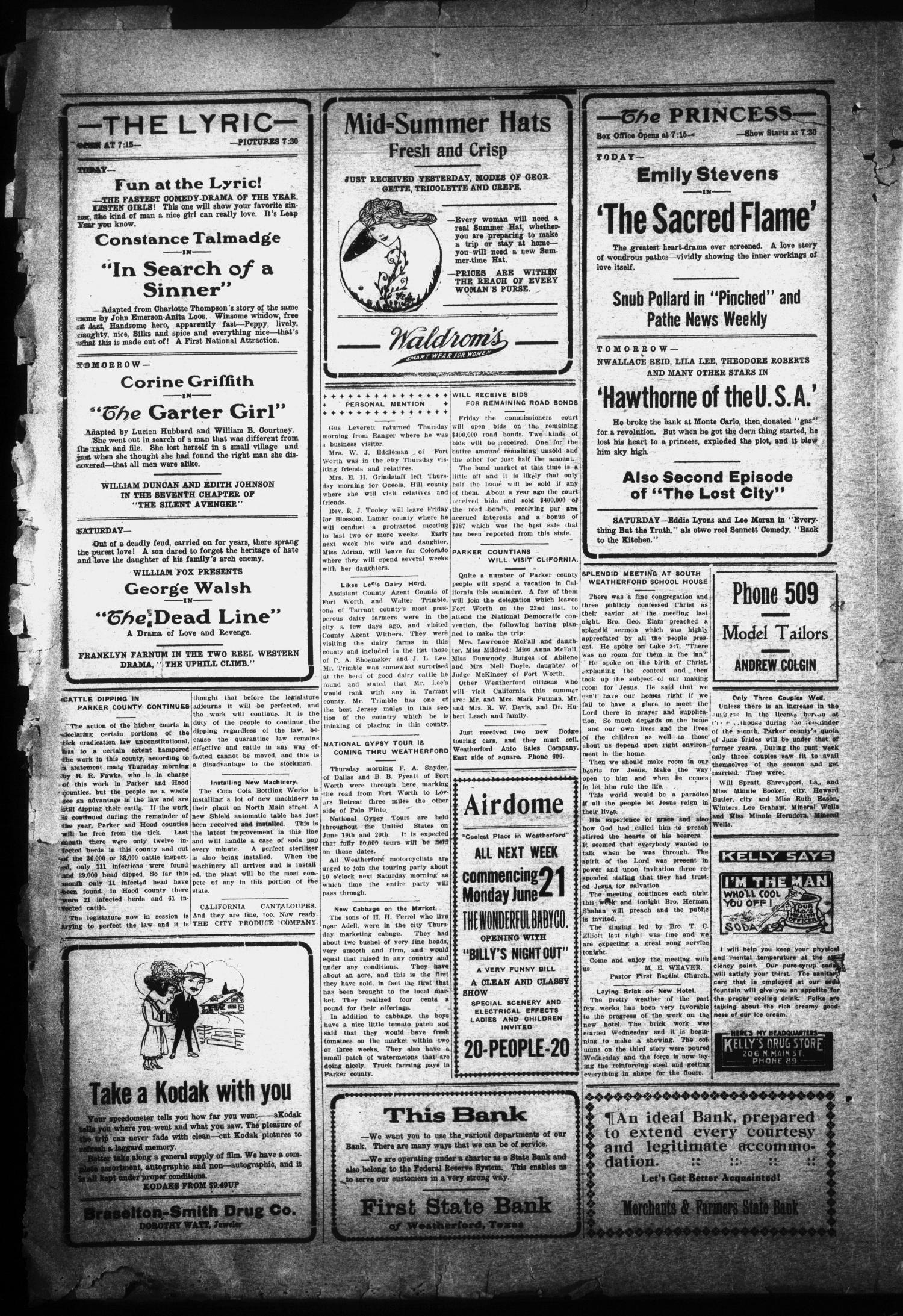 The Daily Herald (Weatherford, Tex.), Vol. 20, No. 137, Ed. 1 Thursday, June 17, 1920
                                                
                                                    [Sequence #]: 4 of 4
                                                