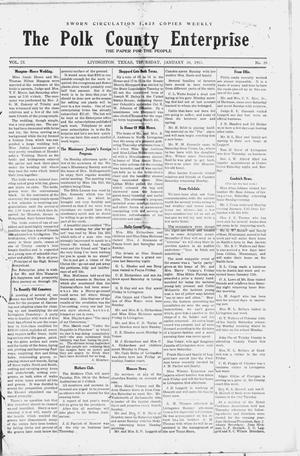 Primary view of object titled 'The Polk County Enterprise (Livingston, Tex.), Vol. 9, No. 20, Ed. 1 Thursday, January 30, 1913'.