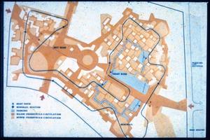 Map-With legend of bat dock, minirail station, parking, major and minor pedestrian circulations