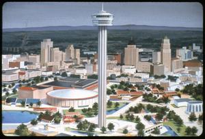 Color Art Work-Tower of the Americas with overall view with skyline