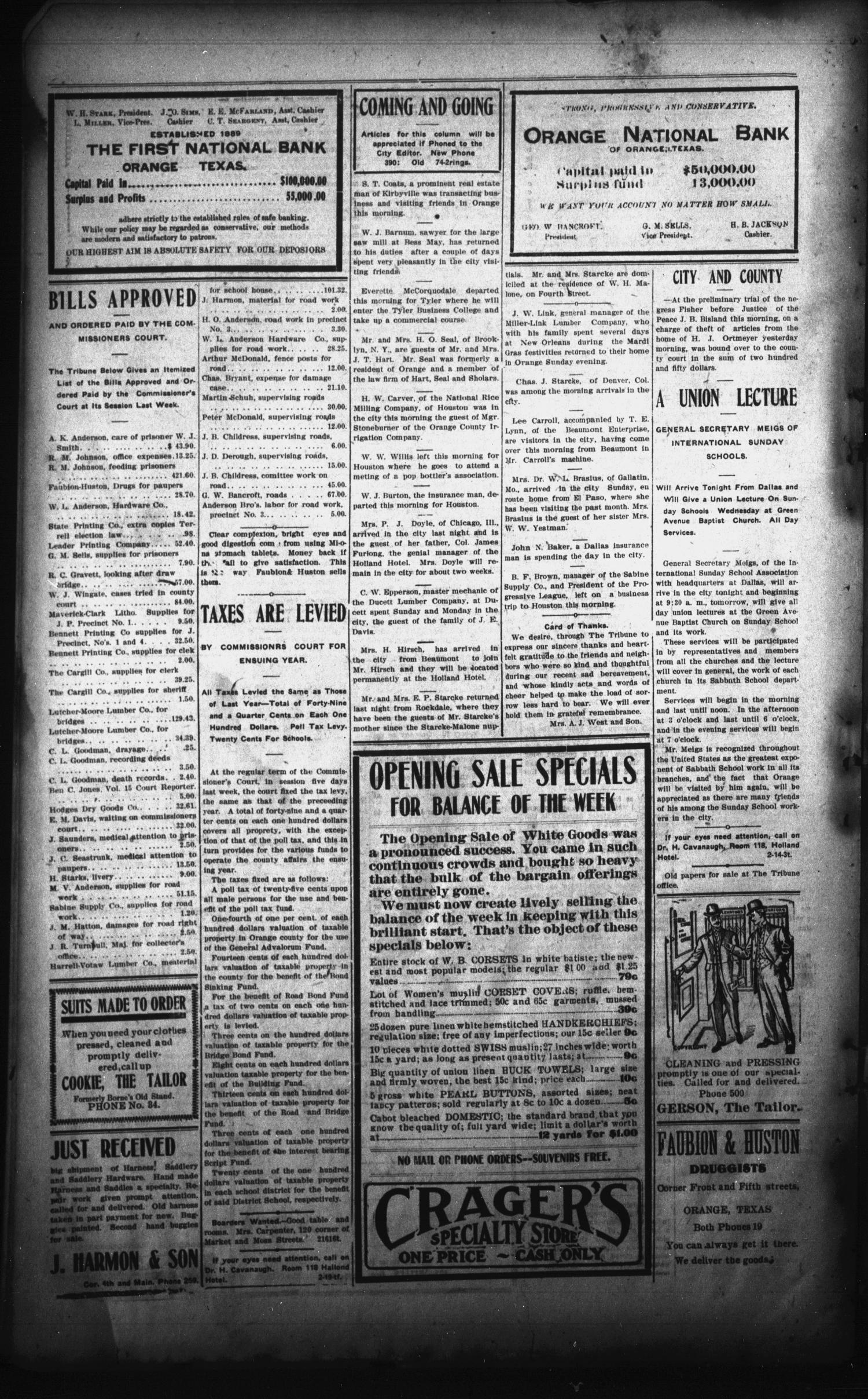 The Orange Daily Tribune. (Orange, Tex.), Vol. 7, No. 40, Ed. 1 Tuesday, February 19, 1907
                                                
                                                    [Sequence #]: 4 of 4
                                                