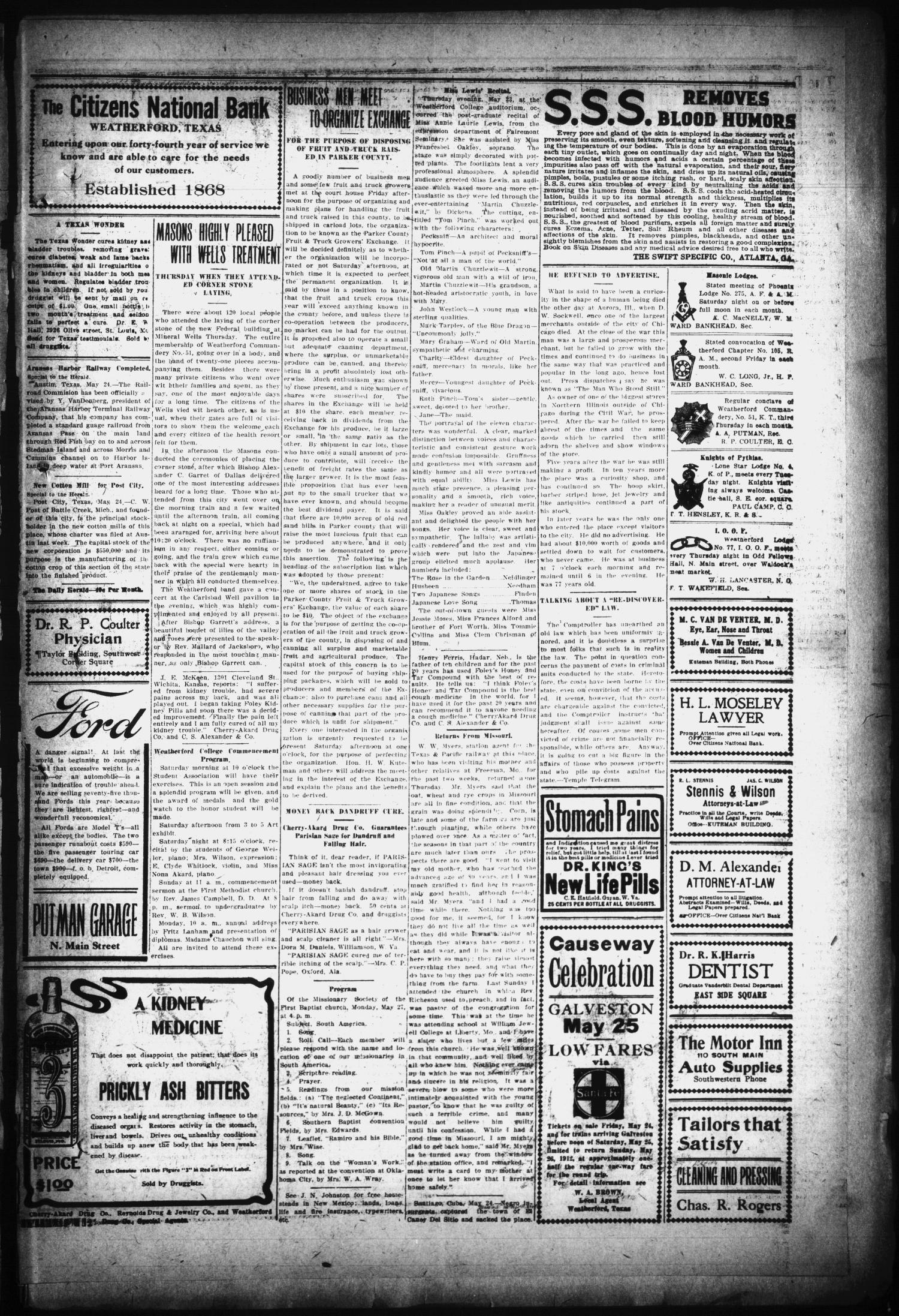 The Daily Herald. (Weatherford, Tex.), Vol. 13, No. 113, Ed. 1 Friday, May 24, 1912
                                                
                                                    [Sequence #]: 3 of 4
                                                