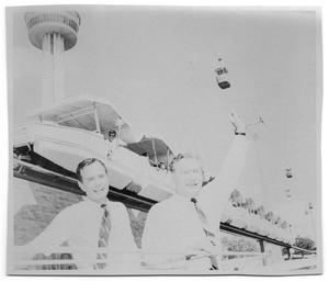 George H. W. Bush and Gov. Nelson Rockefeller of New York in front of the monorail