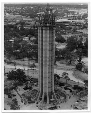 Aerial view of the Tower of the Americas under construction