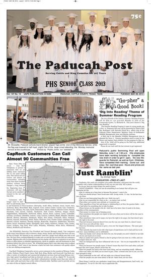 Primary view of object titled 'The Paducah Post (Paducah, Tex.), Vol. 107, No. 15, Ed. 1 Tuesday, May 28, 2013'.