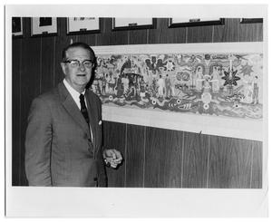 Juan O'Gorman with a drawing of the mosaic for the Convention Center and HemisFair '68