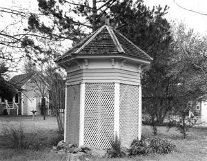 Primary view of object titled '[Matthew Cartwright House, (Oblique of gazebo)]'.