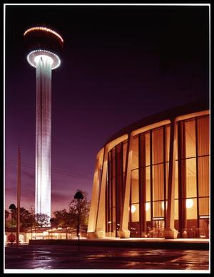 Tower of the Americas and Confluence Theater at night