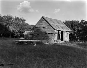 [Badenthal, (North oblique of Ruins of Cypress Barn and Showing Log Structure to the rear.)]