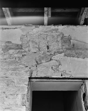 Primary view of object titled '[Carrington-Covert House, (South window detail showing additions (Room 211), Exterior view (from porch looking North))]'.