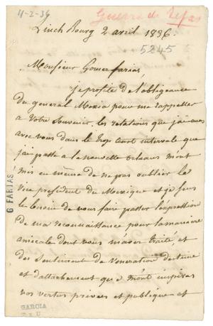 Primary view of [Letter from Baradere to Valentin Gomez Farias, April 2, 1836]