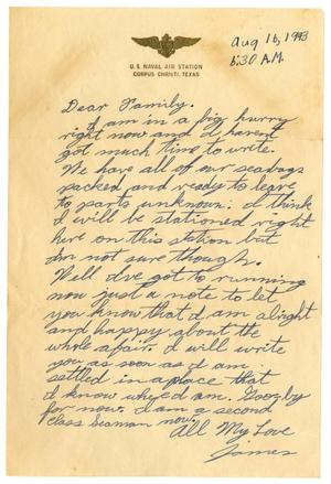 [Letter by James Sutherlin to his family - 08/16/1943]
