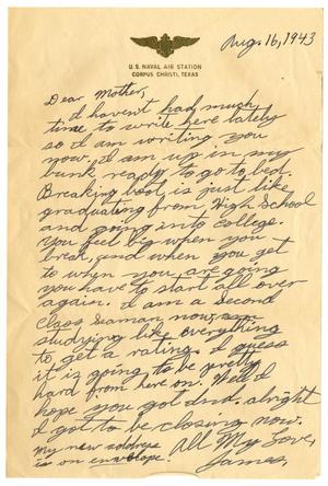[Letter by James Sutherlin to his mother - 08/16/1943]