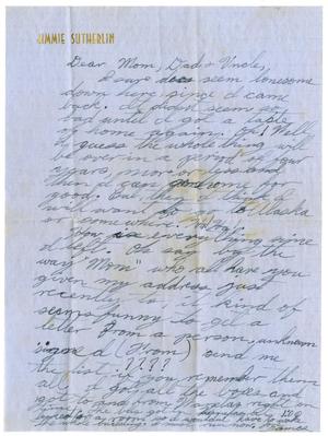 [Letter by James Sutherlin to his family -- 1943-1946]