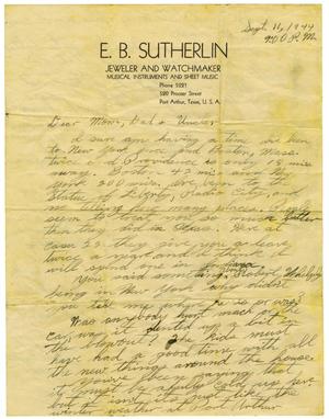 Primary view of object titled '[Letter by James Sutherlin to his parents - 09/11/1944]'.