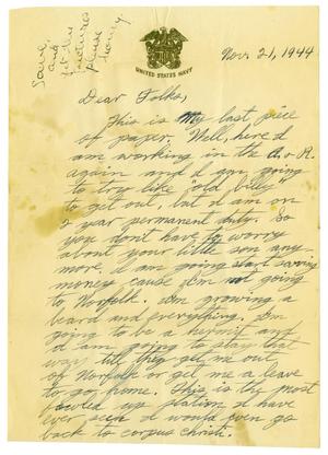 [Letter by James Sutherlin to his parents - 11/21/1944]