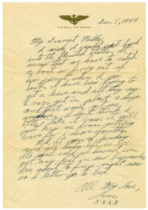 Primary view of object titled '[Letter by James Sutherlin to his parents - 12/05/1944]'.