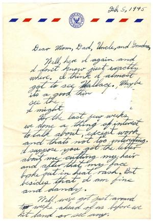[Letter by James Sutherlin to his family - 02/05/1945]