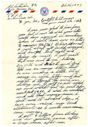 [Letter by James Sutherlin to his sister - 02/15/1945]