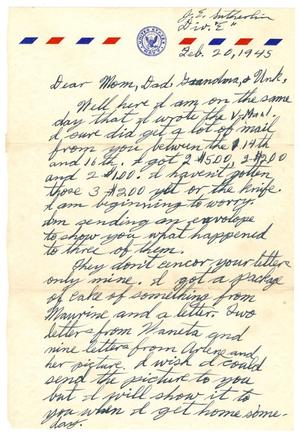 [Letter by James Sutherlin to his sister - 02/20/1945]