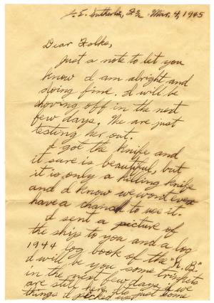 [Letter by James E. Sutherlin to his parents - 03/04/1945]