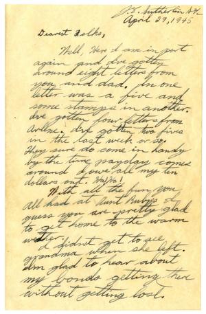 [Letter by James Sutherlin to his parents - 04/29/1945]