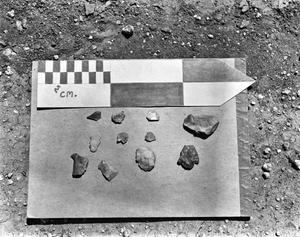 [Walnut Creek Archaeological District, (Flakes, chips, biface, part point. typical surface, scatter of site and district.)]