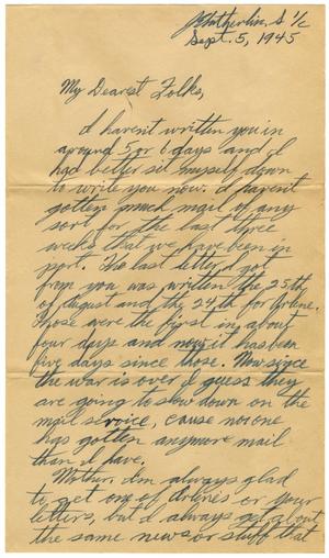 [Letter by James E. Sutherlin to his parents - 09/05/1945]