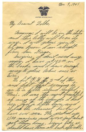 [Letter by James E. Sutherlin to his parents - 11/09/1945]