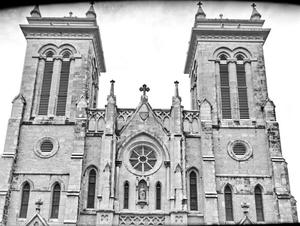 Primary view of object titled '[San Fernando Cathedral, (Upper facade)]'.