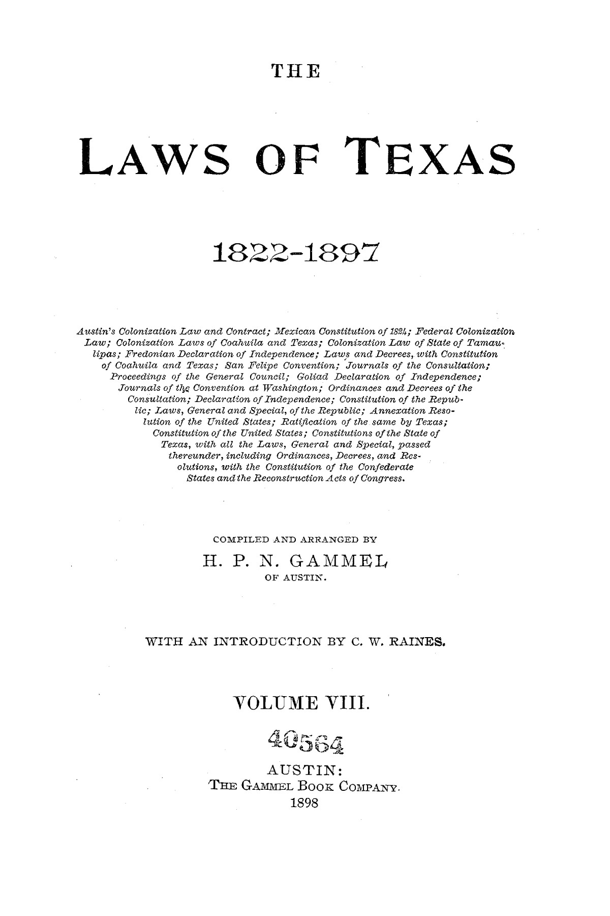 The Laws of Texas, 1822-1897 Volume 8
                                                
                                                    A
                                                