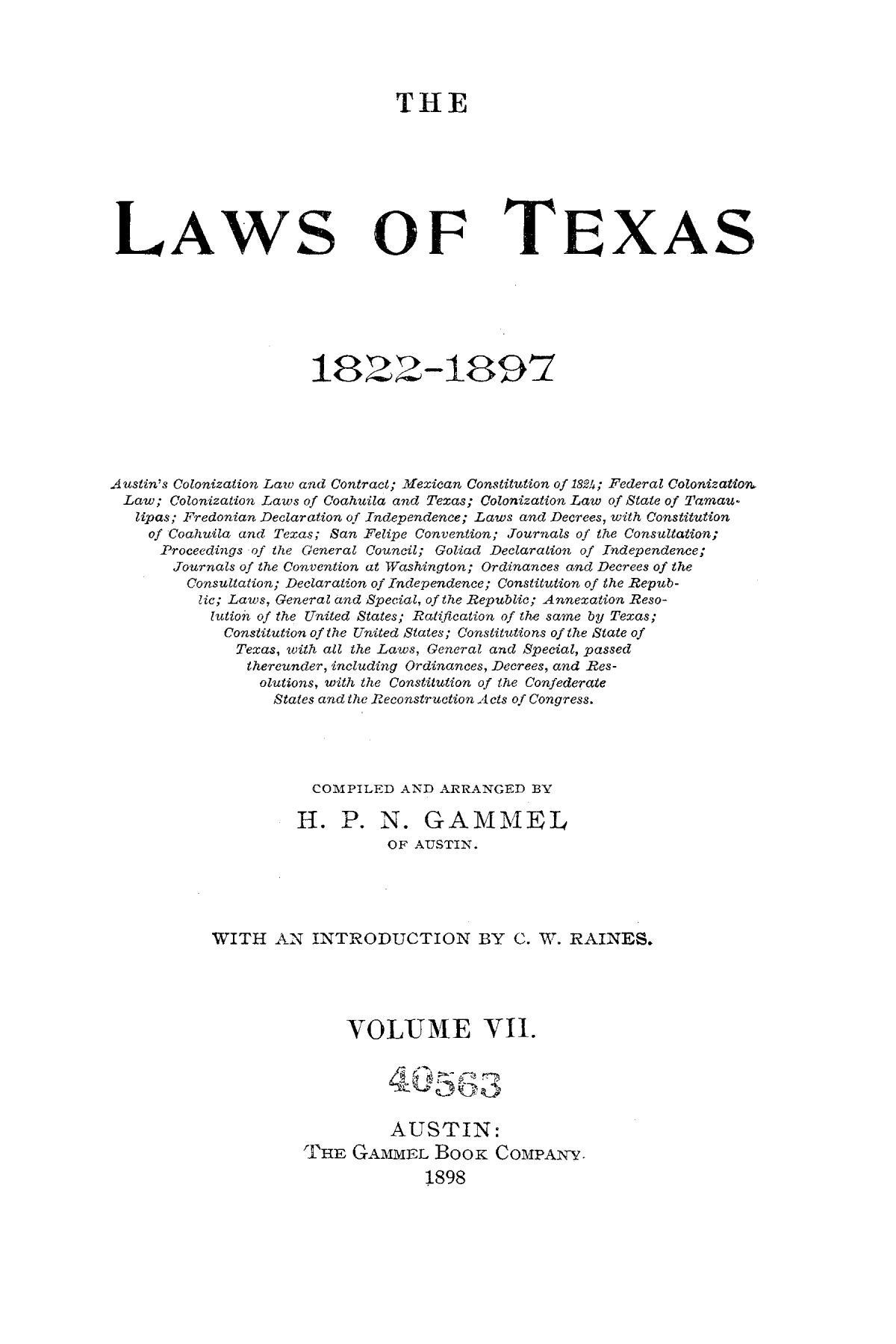 The Laws of Texas, 1822-1897 Volume 7
                                                
                                                    A
                                                